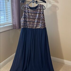 Club L London Navy Maxi Dress with Metallic Sequin Bodice